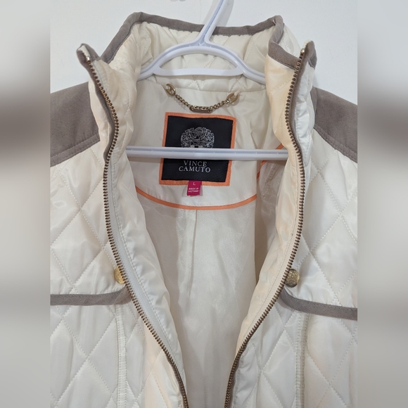 Vince Camuto White & Suede Puffer Jacket s: L - Picture 6 of 13